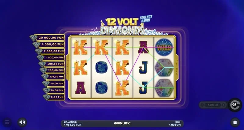 12 Volt Diamonds - κύρια οθόνη παιχνιδιού με πλέγμα 5×4
